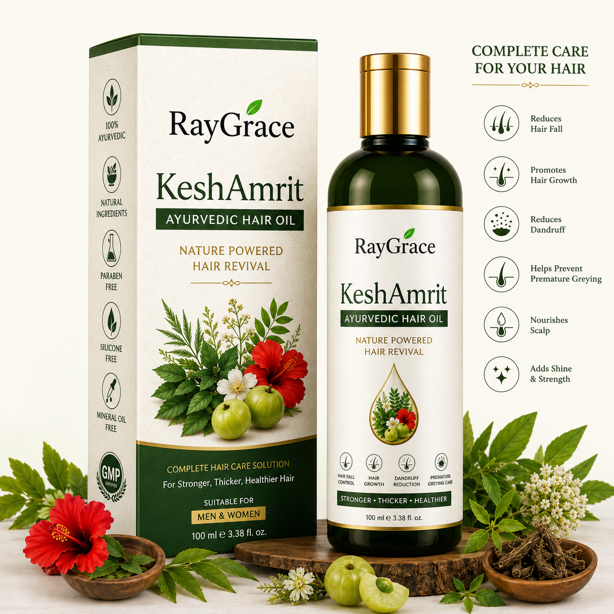 RayGrace KeshAmrit Ayurvedic Hair Oil | Hair Fall Control & Hair Growth Oil for Men & Women